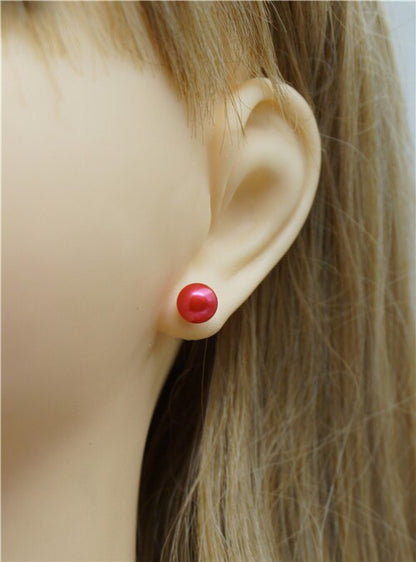 AAA 8mm Red Pearl Studs Earrings,Love,Silver Post Earrings,Large Pearl Earring,SE1-020