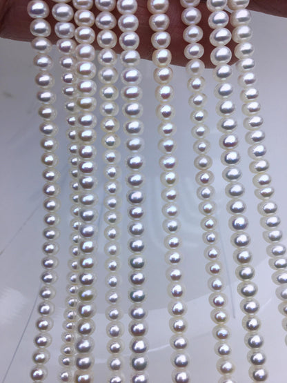 AAA 4-4.5mm tiny White button round freshwater pearls, Rondelle pearl Beads, white freshwater pearl, loose strands, SM4-3A-43