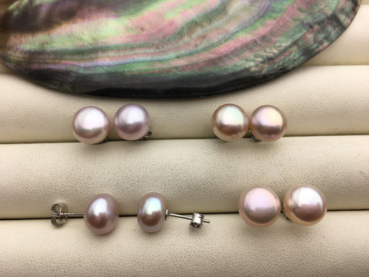 1 Pair AAA+ 8–9mm Purple Rainbow Pearl Stud Earrings, S925 Sterling Silver | SE1-T4