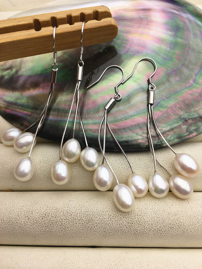 AAA white/black brown rice pearl S925 Sterling Silver dangle earrings,white Pearl Drop Earrings,wholesale pearl,SE3-084