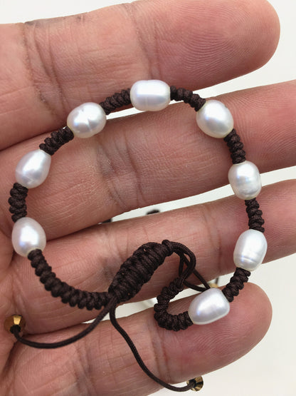 1 pc AA+ 5–6mm Rice Freshwater Pearl Knotted Thread Bracelet, Adjustable | B8-T6-9