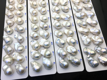 1 pair AAA 14-17x20-25mm White Flameball Pearl Pairs - 0.9mm top half hole - large Baroque freshwater pearl pairs, FL15-3A-8-36