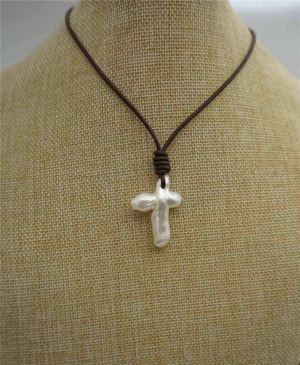 Cross Pearl leather necklace,Freshwater Pearl Pearl Bead White Cross Pearl Loose Bead,Le1-033