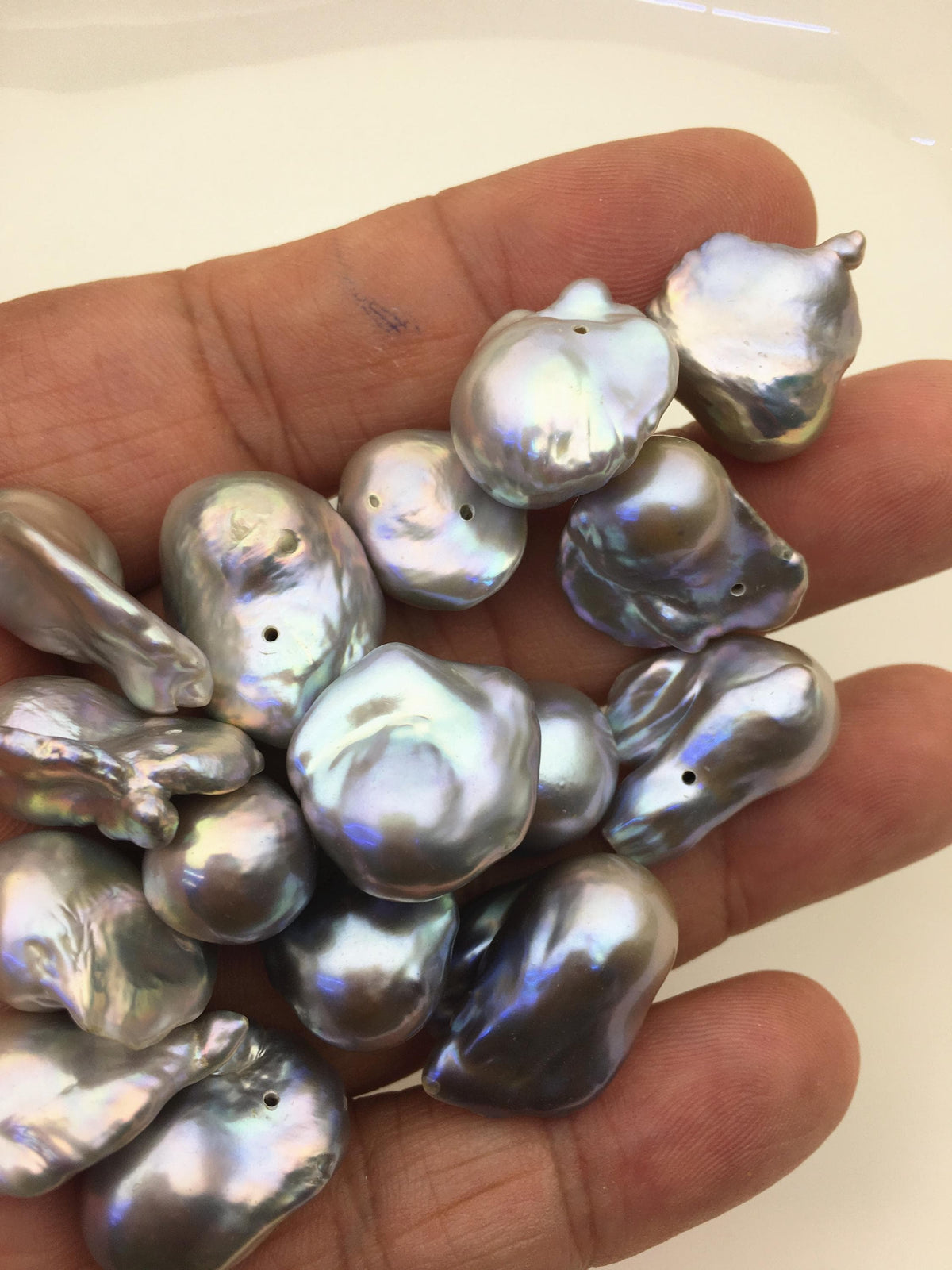 22pcs AAA 12-17mm Gray Flame ball Pearl - 1.0mm side half hole,FL15-T4-10