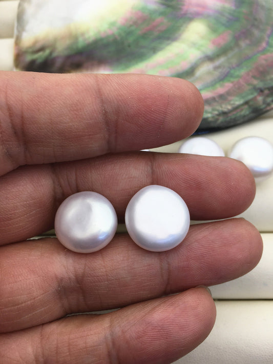 1 pair AA+ 15-16mm huge Coin Fresh Water pearl stud earrings,S925 Sterling Silver,SE3-186-3
