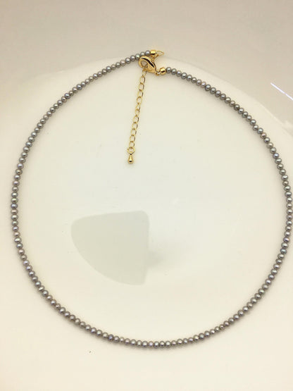16+2'' AAA 2.5-3mm white tiny small near round pearl Necklace, Wedding Necklace, wholesale, NPN1-T15