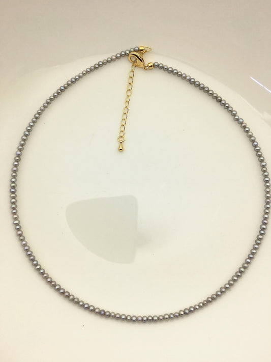 16+2'' AAA 2.5-3mm white tiny small near round pearl Necklace, Wedding Necklace, wholesale, NPN1-T15