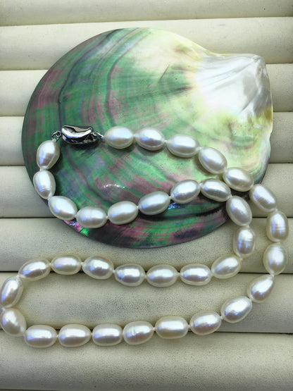 17'' AAA- 7.5-8mm white rice pearl Necklace,NPN1-006