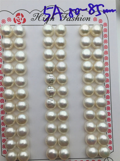 11 pairs AAA+ 8-8.5mm White button round freshwater pearls, button earrings, genuine freshwater pearls, half drilled pearls, BTN8-5A-1