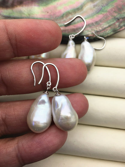 1 pair AA+ 12-13mm White nugget pearl dangle earrings,S925 sterling silver,wedding pearl earrings,SE3-T57