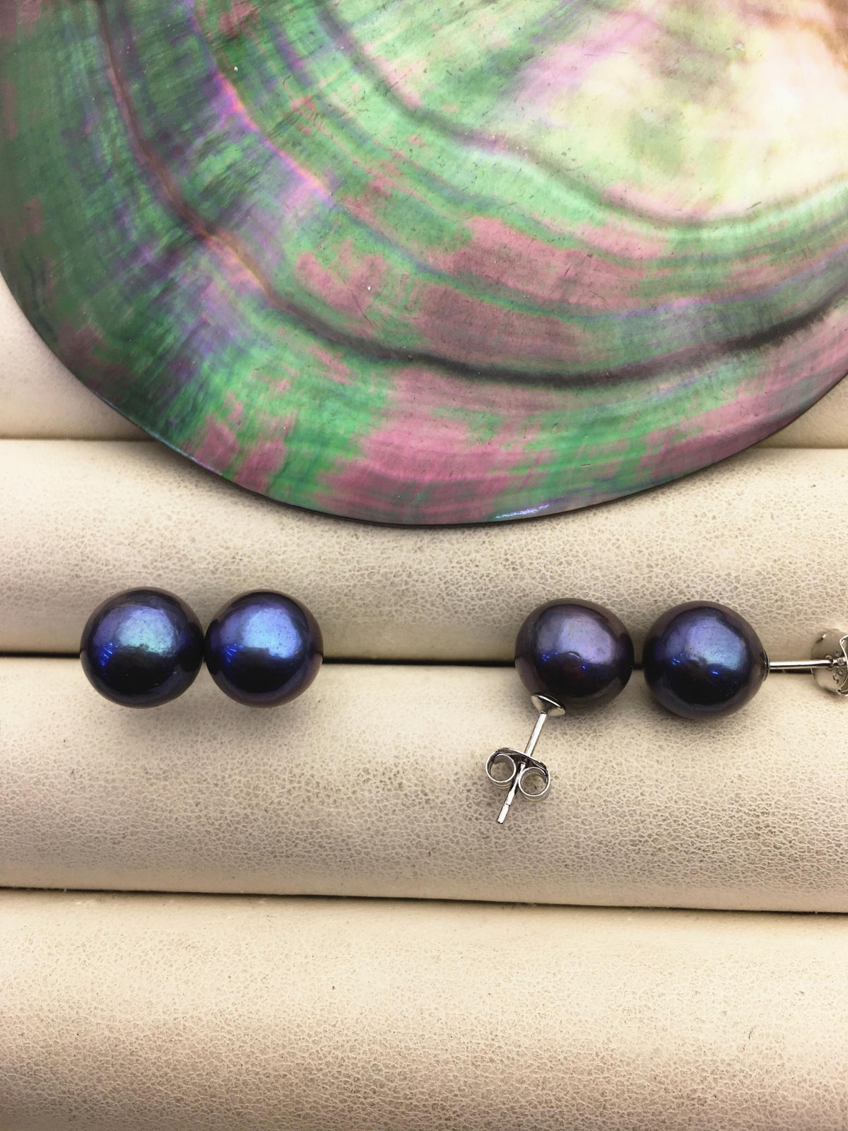 1 pair AA+ 9-10mm black round edison pearl stud earrings, S925 Sterling Silver stud earrings, wedding pearl earrings, SE3-T9-59