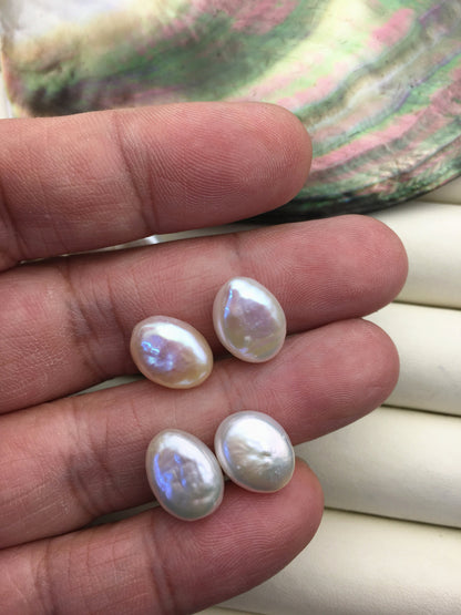 2 pairs AAA 9-11mm Thick White Ellipse Freshwater Pearl loose Beads Pair,ZS-103-37-67