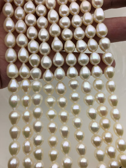 AAA 7-8mm*8-9mm white teardrop freshwater pearls, Cultured white freshwater pearls beads, pearl necklace, pearl wholesale, LR7-3A-71-3