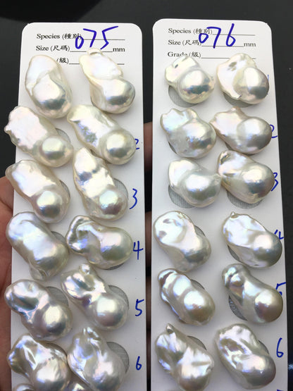 1 pair AAA 14-18x20-28mm White Flameball Pearl Pairs, Baroque Cultured Freshwater Pearl, 0.9mm top half hole, flameball pearls, FL15-3A-8-44