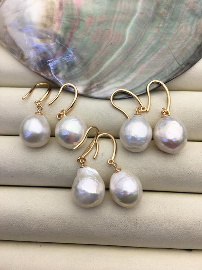 1 pair AAA 12-13mm white baroque drop edison pearl dangle earrings, 925 Silver plated with rose gold earrings, wedding earrings, SE3-T9-15