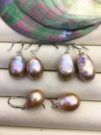 AAA 12-13mm bronze purple drop edison freshwater pearl dangle earrings,sterling silver dangle earrings,SE3-T9-50