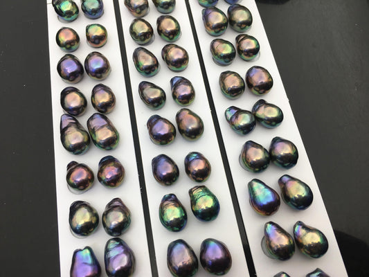 5 pairs AAA 11-12mm Black Rainbow long baroque drop edison freshwater pearl Pair,top half hole,ED11-3A-2-27