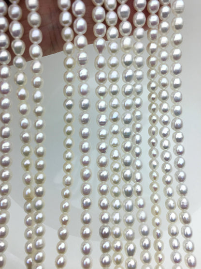 AA+ 4-4.5mm*4.4-5.6mm white rice freshwater pearls, Cultured white rice freshwater pearls beads strand, diy, LR4-2A-1