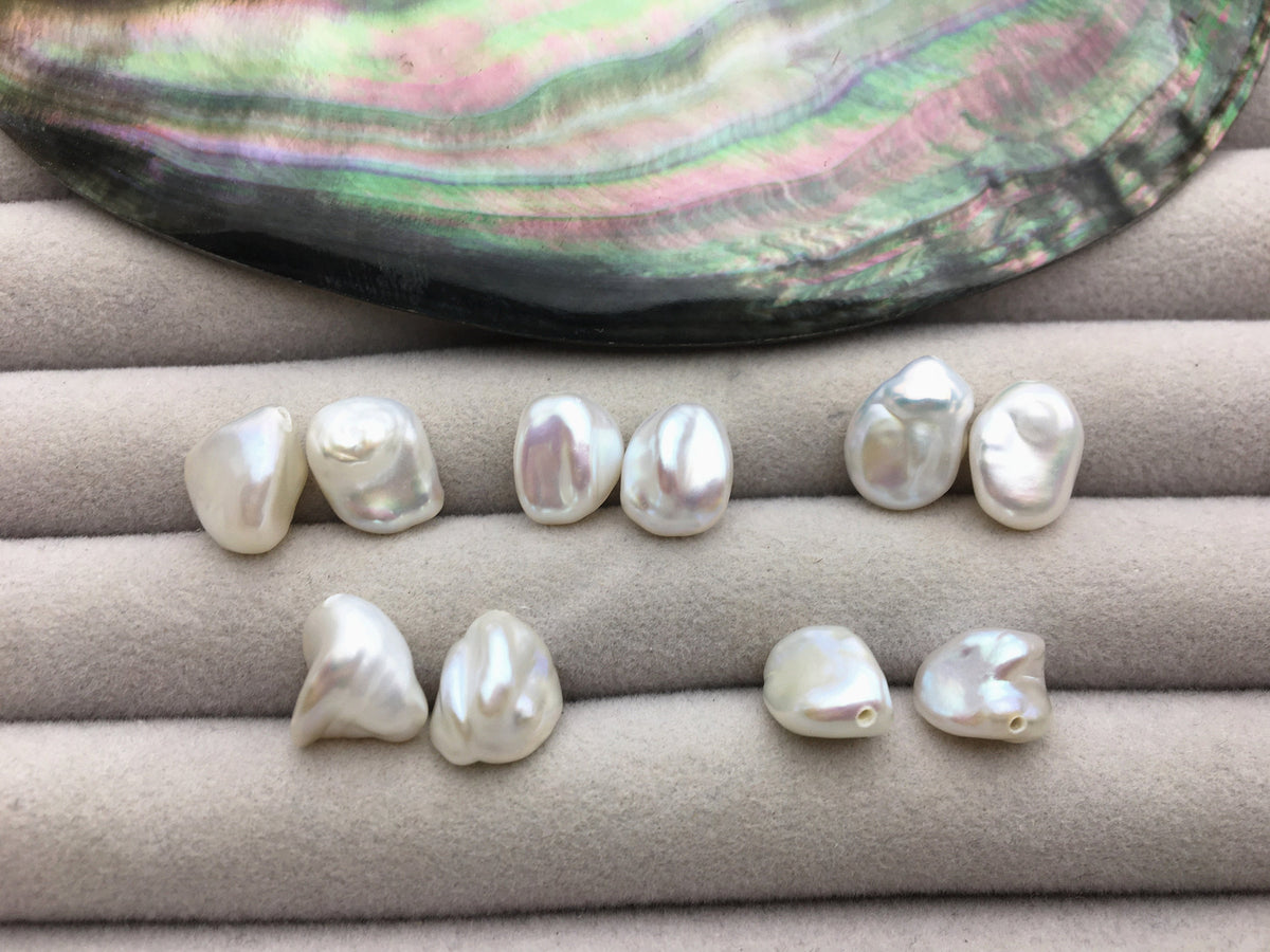 AAA 8-9mm White keshi pearls Pair, for make dangle earrings, baroque pearl, loose pearl beads, top half hole, very high luster, ZS-127-39