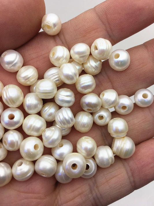 20pcs AA 8.3-9.2mm white button round freshwater pearls,2.2mm large hole,Rondelle white pearl Beads,SM8-T2