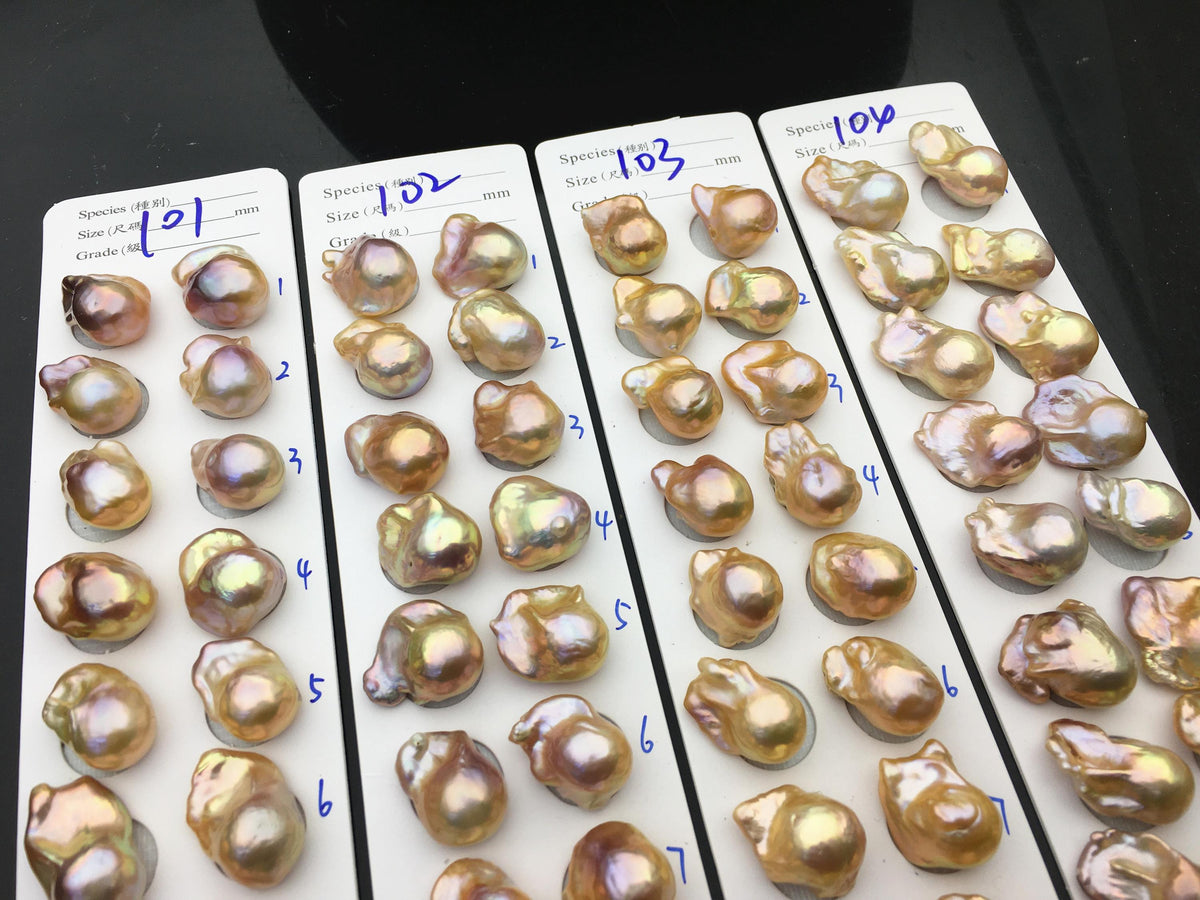 1 pair AAA 13-15mm Natural pink peach Rainbow Flame ball Pearl Pairs - large Baroque freshwater pearl pairs, Fire Ball Pearl, FL15-3A-8-27