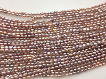 Pink-Purple Rice Freshwater Pearl Strand — 2.8–3 × 3.5–5 mm