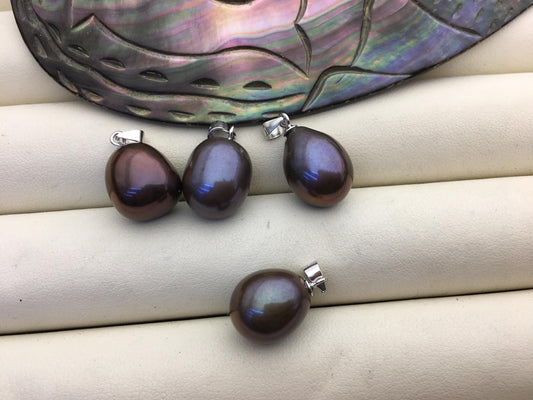 2pcs AAA 10-11.5mm big black brown pearl pendant , Oval Rice Pearl necklace- NC1-T41