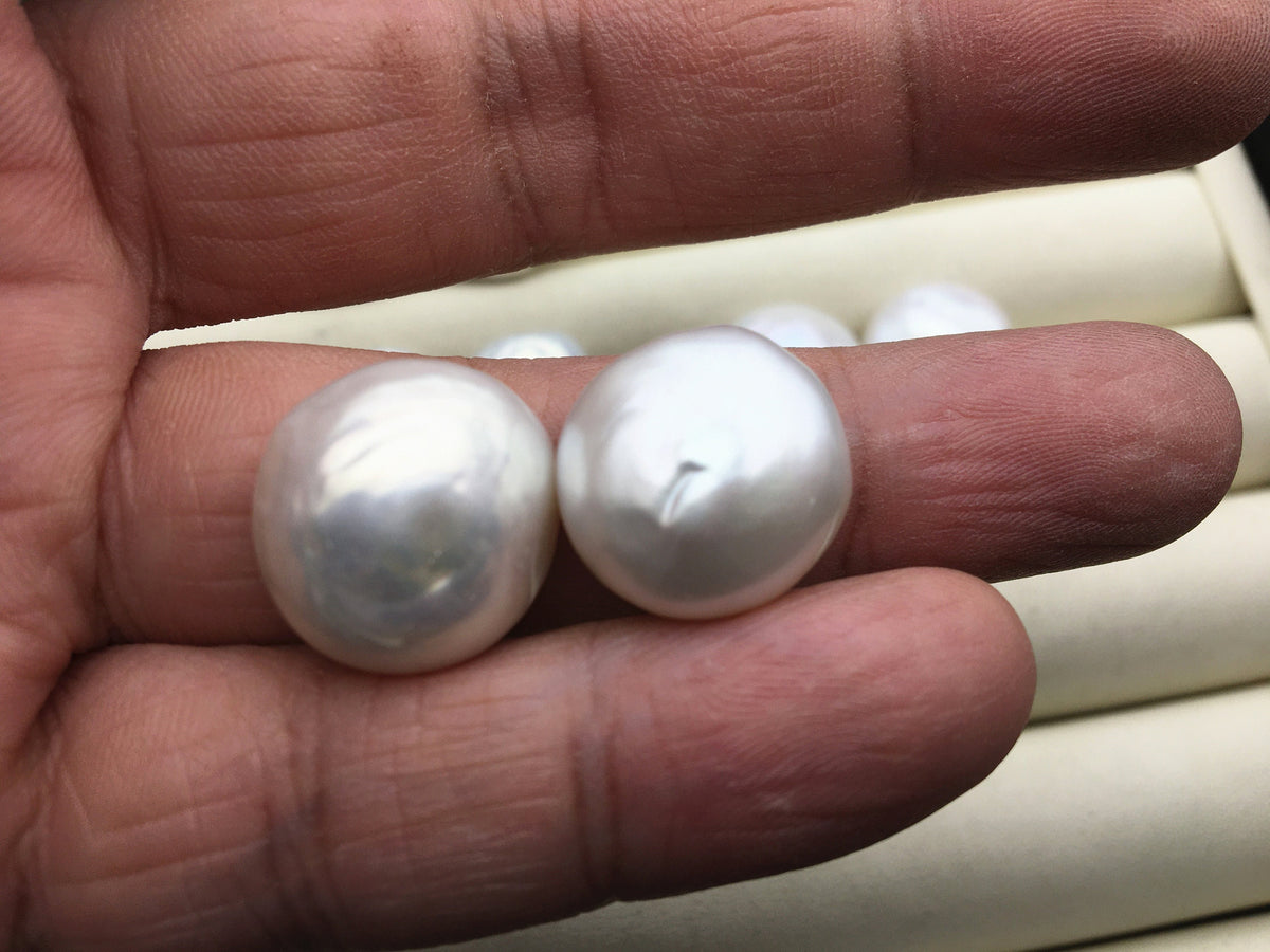 1 pair AA+ 16-18mm Big Thick White coin Freshwater Pearls Pair, high luster- Coin Pearl-petite Pearl- Pearl Jewelry, COIN17-2A-4-3