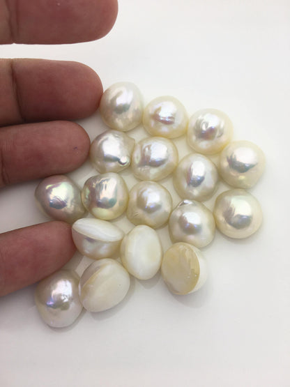 10pcs AAA 14-15mm White Baroque Mabe Freshwater Pearls,no hole,MB-T35