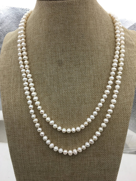 47'' AA+ 6mm white potato freshwater pearl Necklace,NPN1-054