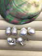 1 pair AAA 11-14mm small flame ball pearl stud earrings, sterling silver, earring with white baroque Natural Pearl, SE3-031-21