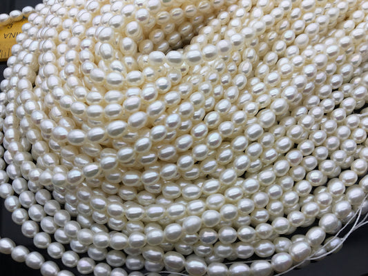 AAA 4-5mm*5.3–6.7mm white oval freshwater pearls,Cultured white rice freshwater pearls bead,LR4-3A-40