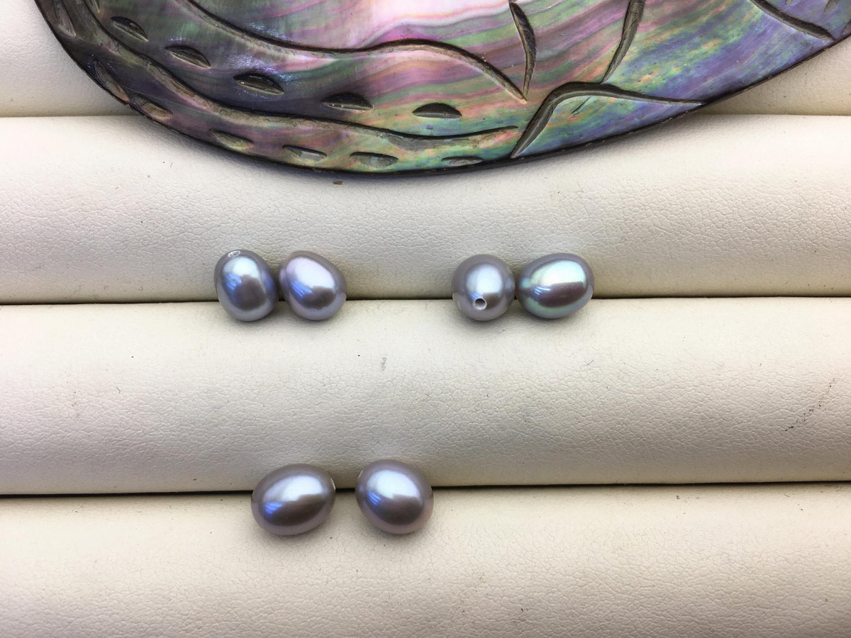 2 pairs AAA 6.3-7mm gray rice freshwater pearl pairs,tear drop pearl earrings,dangle pearl earrings,LR6-3A-15