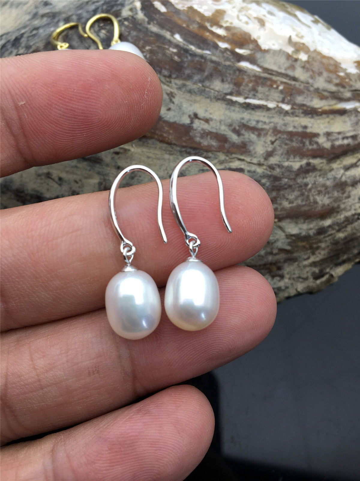 9mm white/gray/yellow/black oval rice pearl dangle earrings,S925 Sterling Silver pearl earrings,pearl for women,SE3-077
