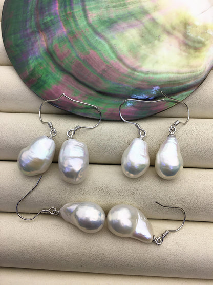 1 pair AAA 11-12mm white drop edison pearl dangle earrings, S925 Sterling Silver earrings, wedding pearl earrings, SE3-T9-20