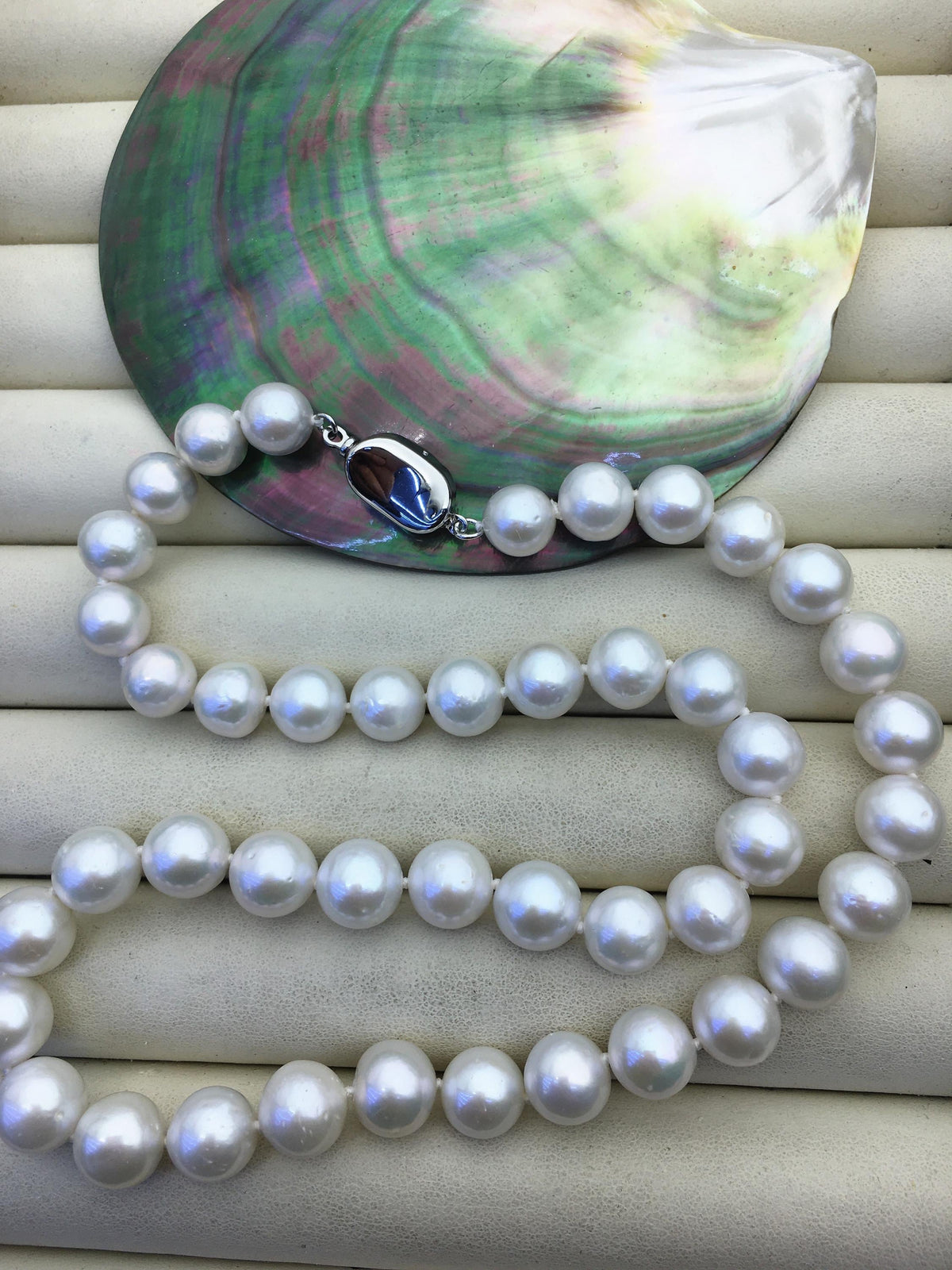17.5 inches AA+ 8-10mm white round freshwater Pearl necklace, genuine freshwater Pearl necklace, Natural Pearl Necklace, NPN1-059