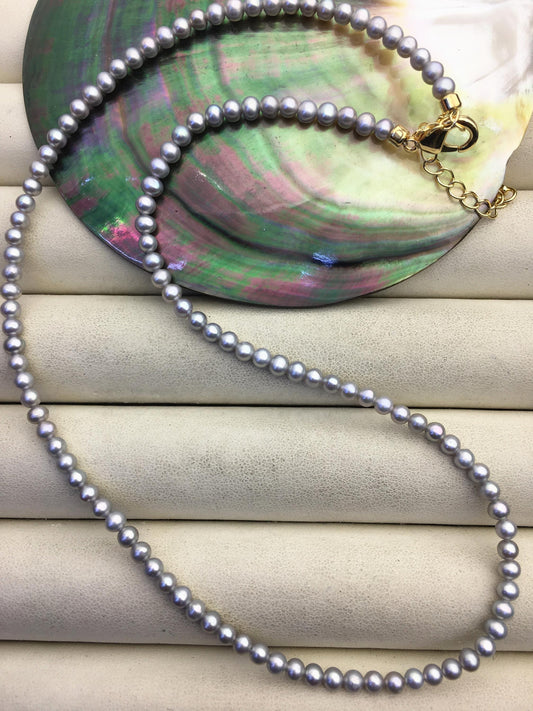 16+2'' AA+ 3-3.5mm gray tiny small round pearl choker Necklace, Wedding Necklace, wholesale, NPN1-T58