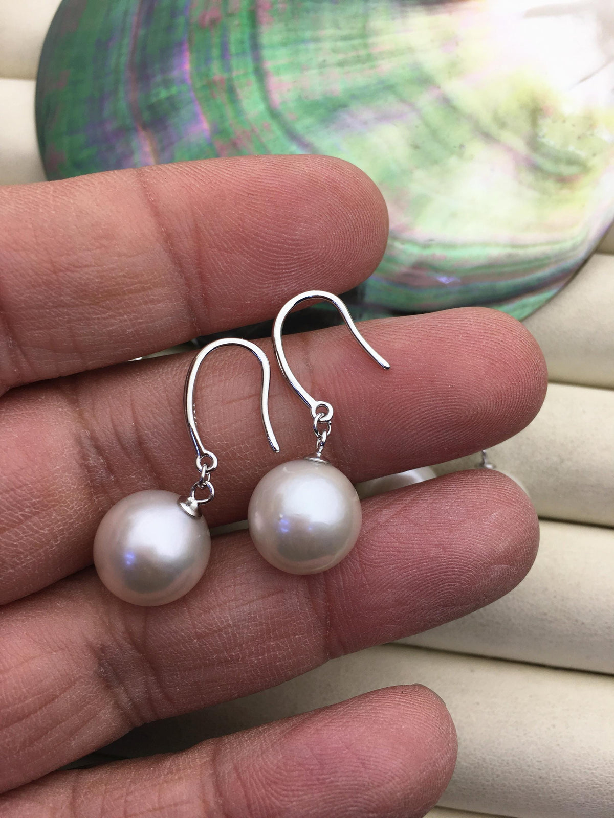 1 pair AA+ 12-13mm White Round edison pearl dangle earrings,S925 Sterling Silver earrings,SE3-T9-31