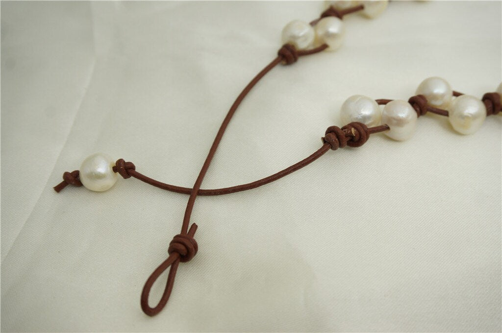 large pearl necklace, Freshwater pearl and leather necklace, Baroque Freshwater Pearl Drop Necklace, Baroque pearl necklace, Le1-017