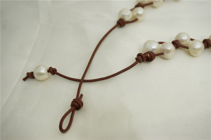 large pearl necklace, Freshwater pearl and leather necklace, Baroque Freshwater Pearl Drop Necklace, Baroque pearl necklace, Le1-017
