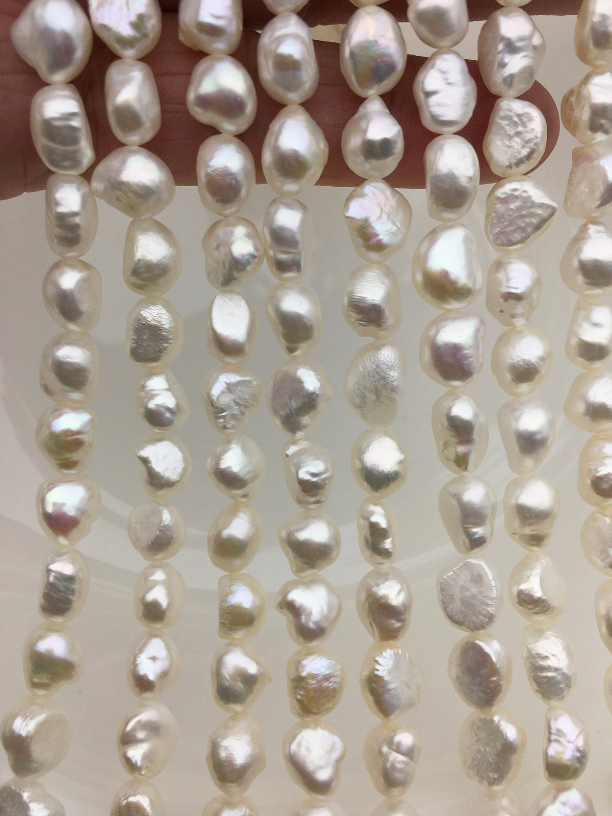 High Luster!AA+ 7.4-8.5mm white nugget freshwater pearl, white cultured freshwater nugget pearl bead string, wholesale supply, LM8-2A-3