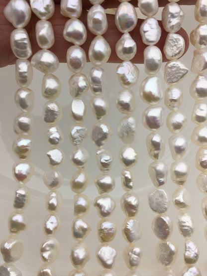 High Luster!AA+ 7.4-8.5mm white nugget freshwater pearl, white cultured freshwater nugget pearl bead string, wholesale supply, LM8-2A-3