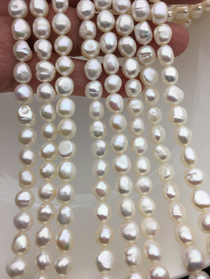 AA 7.3-8.3mm white nugget freshwater pearls,white cultured freshwater nugget pearl bead string,LM8-2A-6