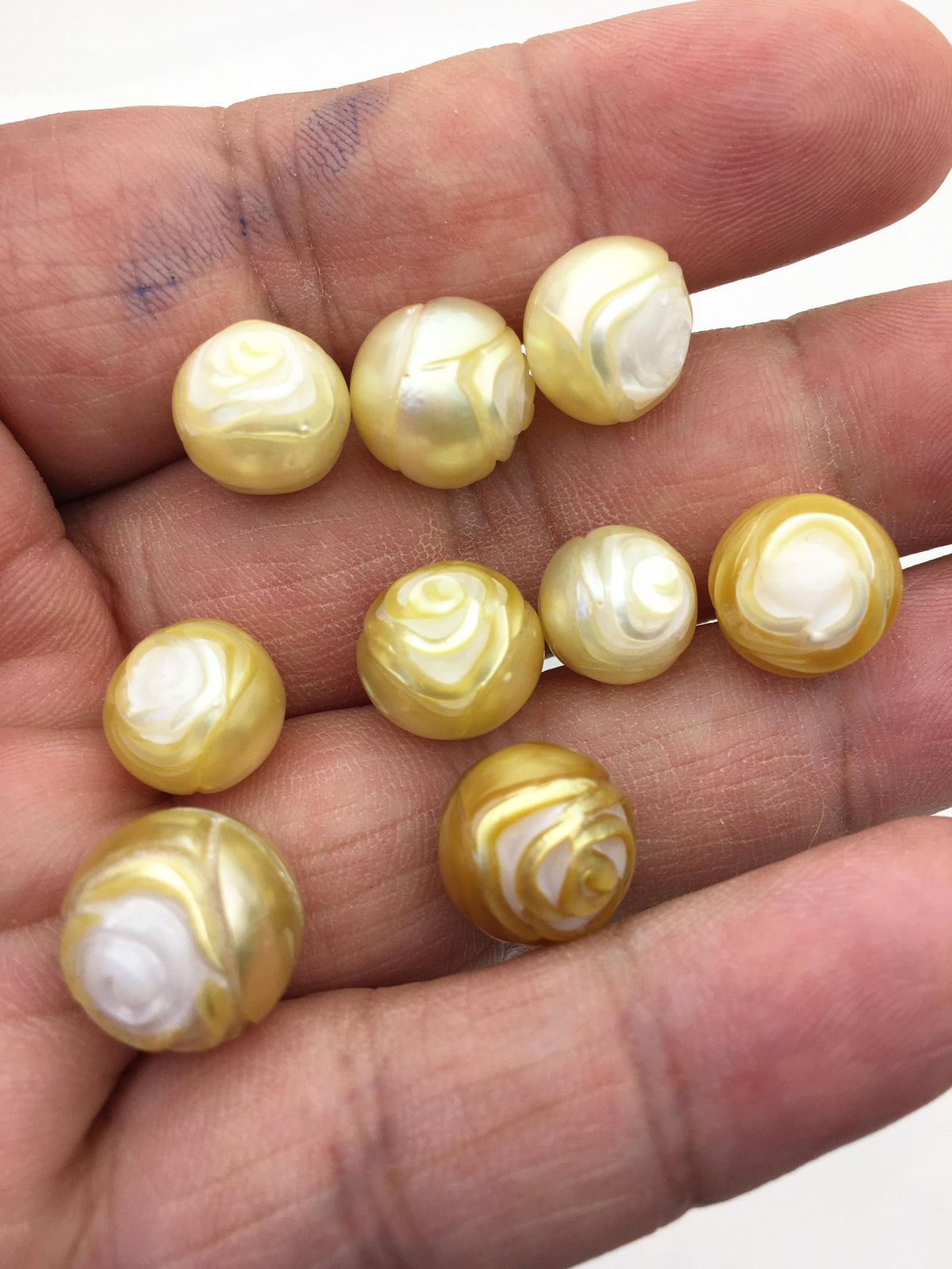 9pcs AAA/AA+ 11-14mm Rose Carved South Sea Pearl - Hand Carved - Tattoo Tahitian Pearls, carved pearls, flower designs, CAC-T19