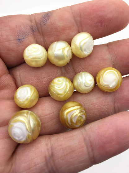 9pcs AAA/AA+ 11-14mm Rose Carved South Sea Pearl - Hand Carved - Tattoo Tahitian Pearls, carved pearls, flower designs, CAC-T19