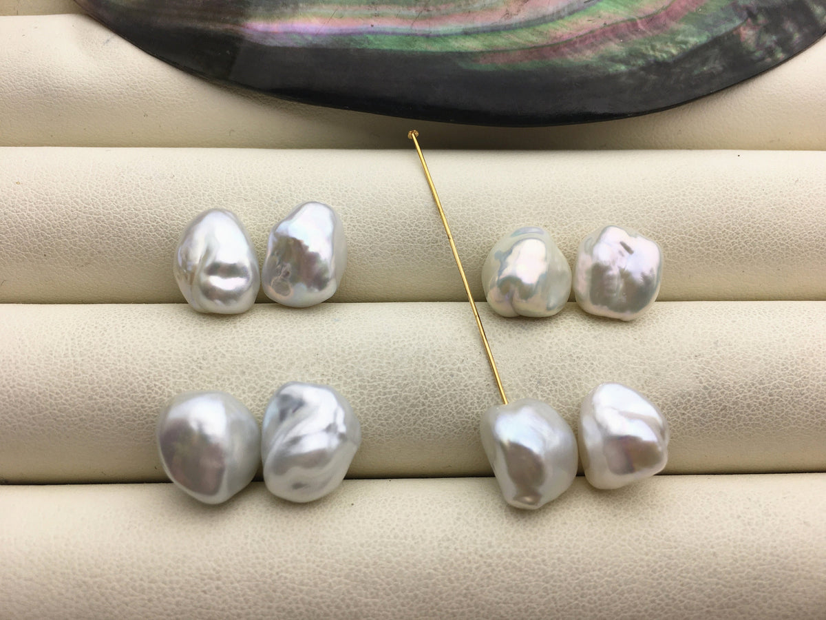 1 Pair AAA 10–11mm White Keshi Pearl Beads for Dangle Earrings | ZS-127-62-11