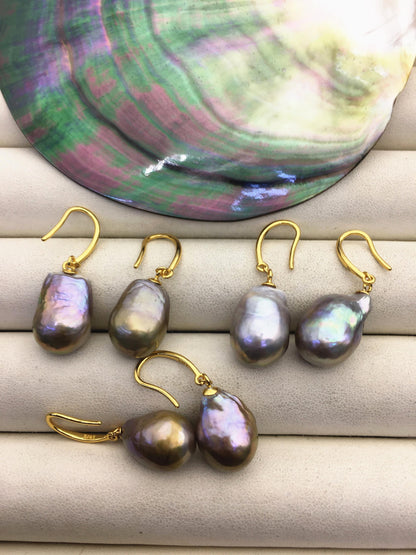 1 pair AAA 11-12mm gray drop edison pearl dangle earrings,S925 Sterling Silver earrings,SE3-T9-8