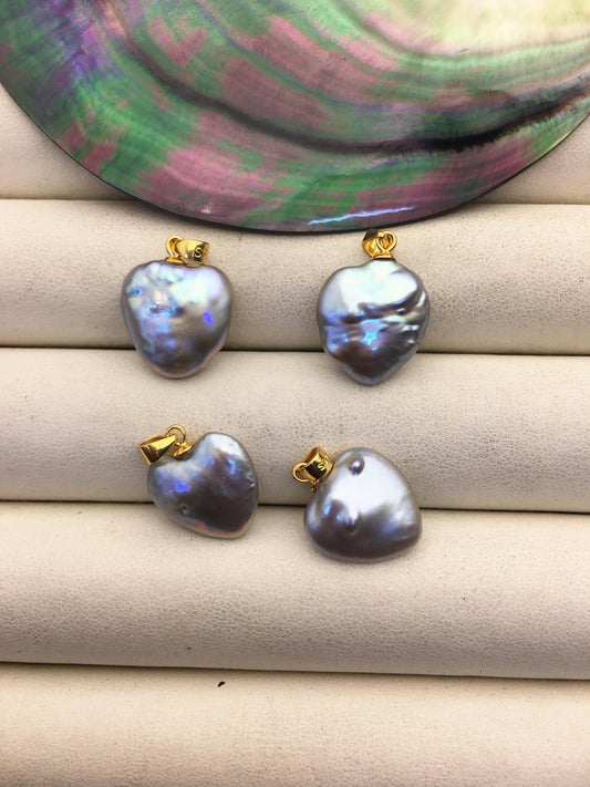 2pcs AAA 14-15mm Gray Heart pearl pendant,sterling silver pearl pendant,NC1-T17