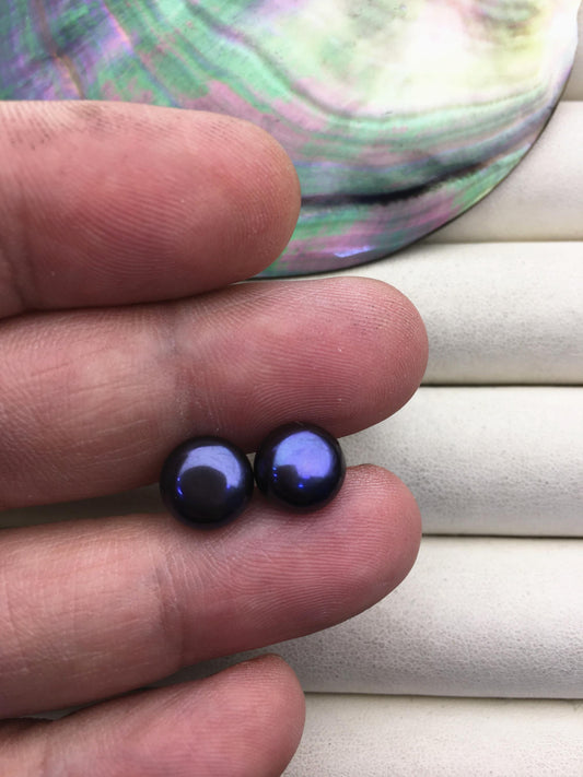 1 pair AAA 8.5-9.5mm Deep Blue Black Pearl Stud Earrings,stering silver pearl earrings,SE1-056