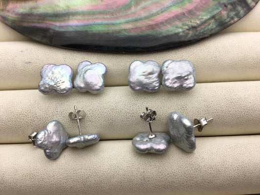 1 pair AA+ 11-12mm Clover freshwater pearl stud earrings - lucky flower earrings - Freshwater Pearls earrings - SE3-041